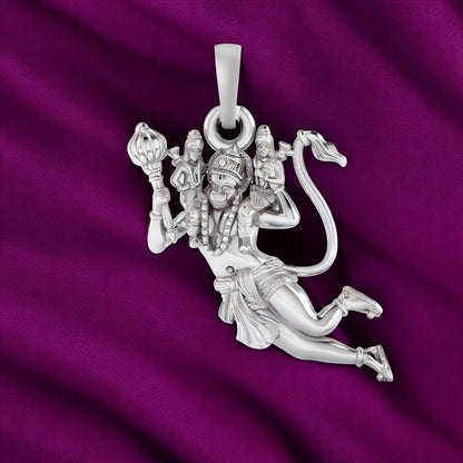 Divine Power: Hanuman Carrying Lord Ram and Lakshman Pendant 92.5% Pure God Hanuman (Big Size) Pendant for Men and Boys