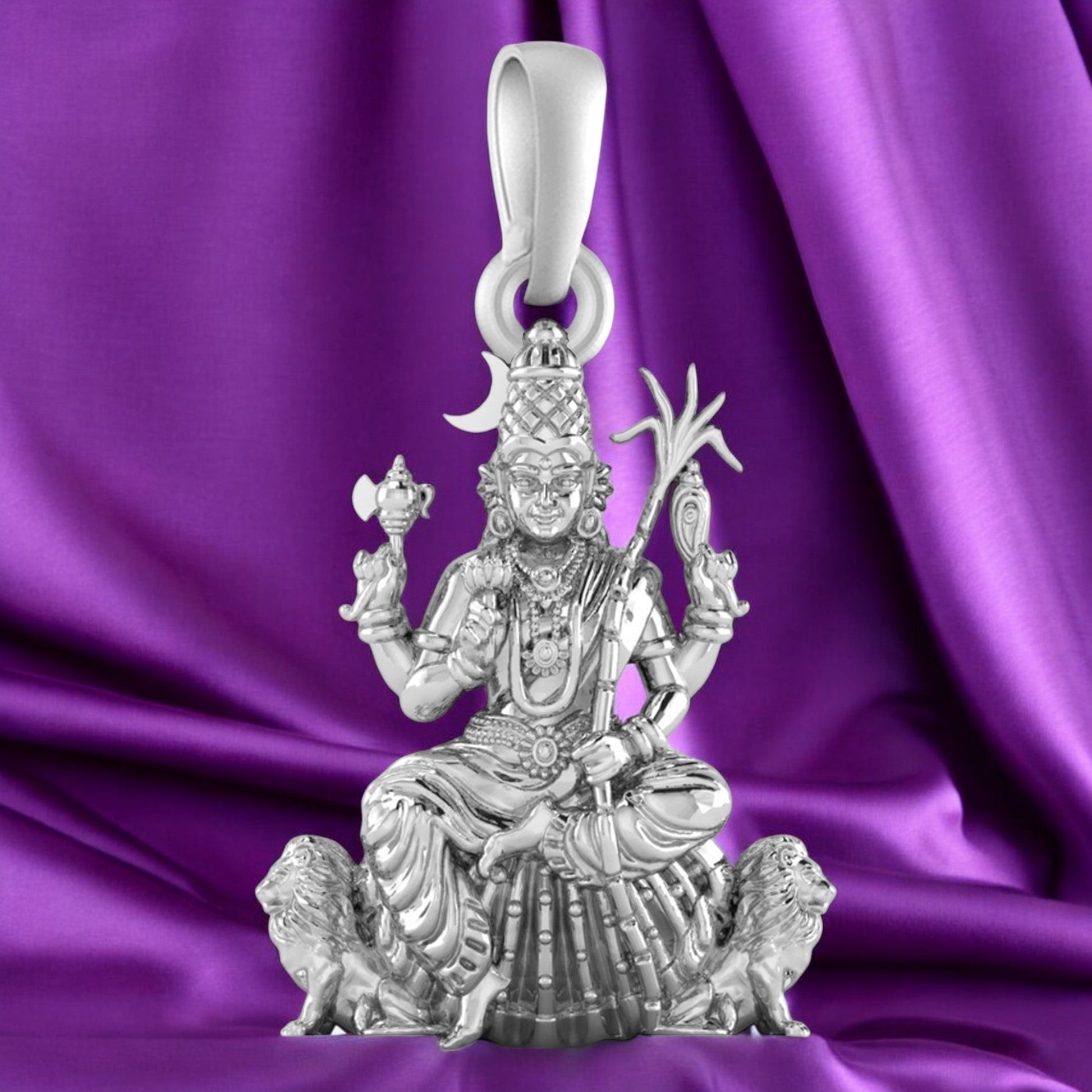 Sterling Silver (92.5% purity) Goddess Maa Kamakshii Pendant for Men & Women Pure Silver Lord Ma Kanchi Kamakshi Devi Locket Kanchipuram for Good Health & Wealth