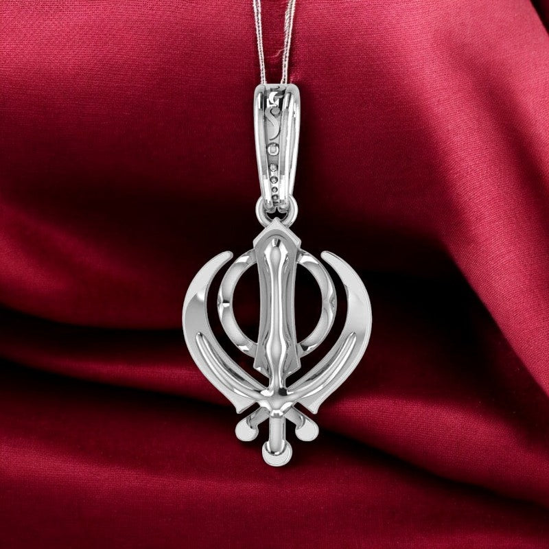 Sterling Silver (92.5% purity) religious Sikh Khanda symbol Pendant for Men and women Pure Silver spiritual Sardar Punjabi symbol Locket for Good Luck, Health & Wealth