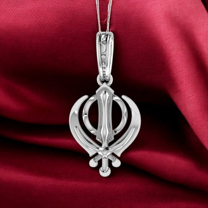 Sterling Silver (92.5% purity) religious Sikh Khanda symbol Pendant for Men and women Pure Silver spiritual Sardar Punjabi symbol Locket for Good Luck, Health & Wealth