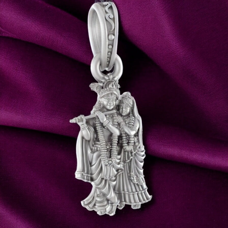 92.5% Pure Sterling Silver God Radha Krishna (Big Size) Pendant for Men & Women