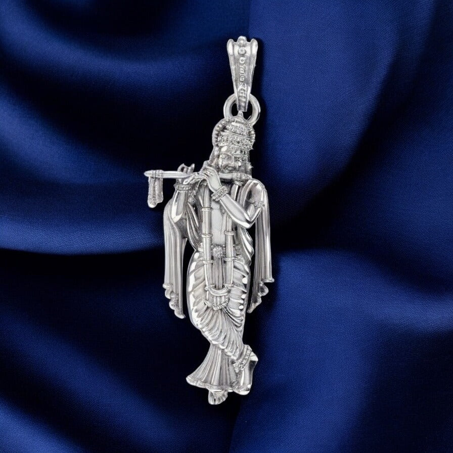 92.5% Pure Sterling Silver God Krishna (Big Size) Pendant for Men & Women
