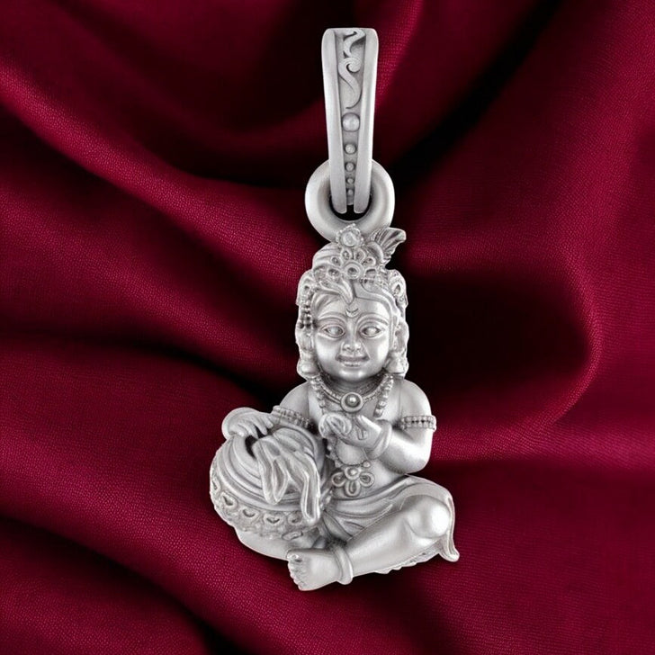 Sterling Silver (92.5% purity) God Kanha Laddu Gopal Pendant for Men & Women Pure Silver Bhagwan Thakur ji Bal Laddu Gopal Krihna Kanhaiya Locket for Good Health & Wealth