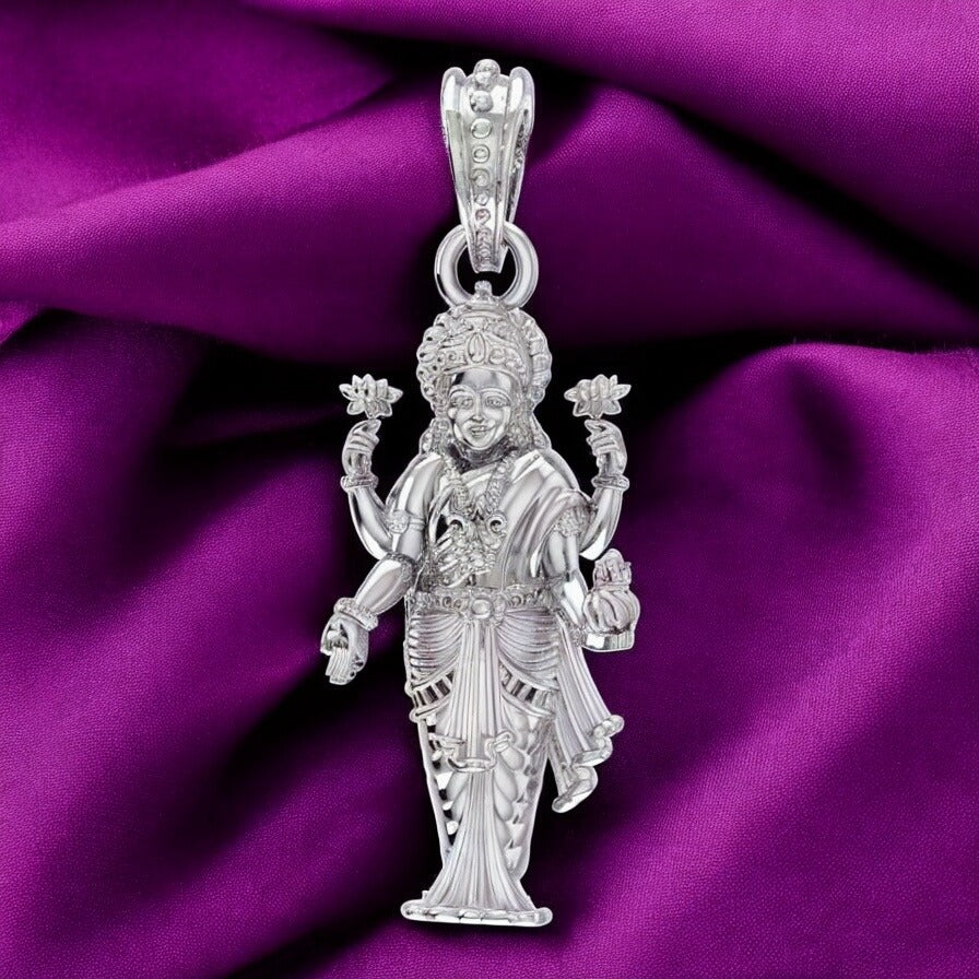 Sterling Silver (92.5% purity) God Laxmi Standing Pendant for Men & Women Pure Silver Locket
