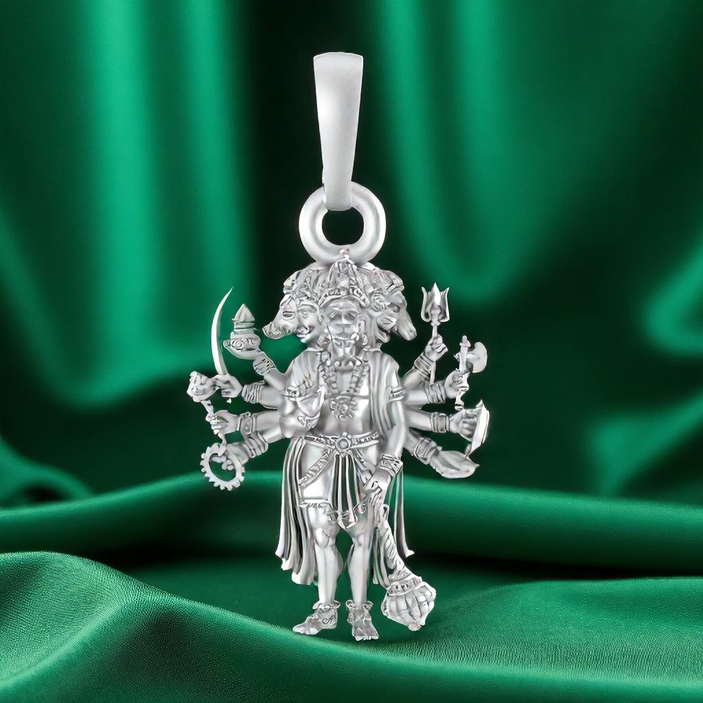 Sterling Silver (92.5% purity) PunchMukhi Hanuman Pendant for Men & Women Pure Silver Locket