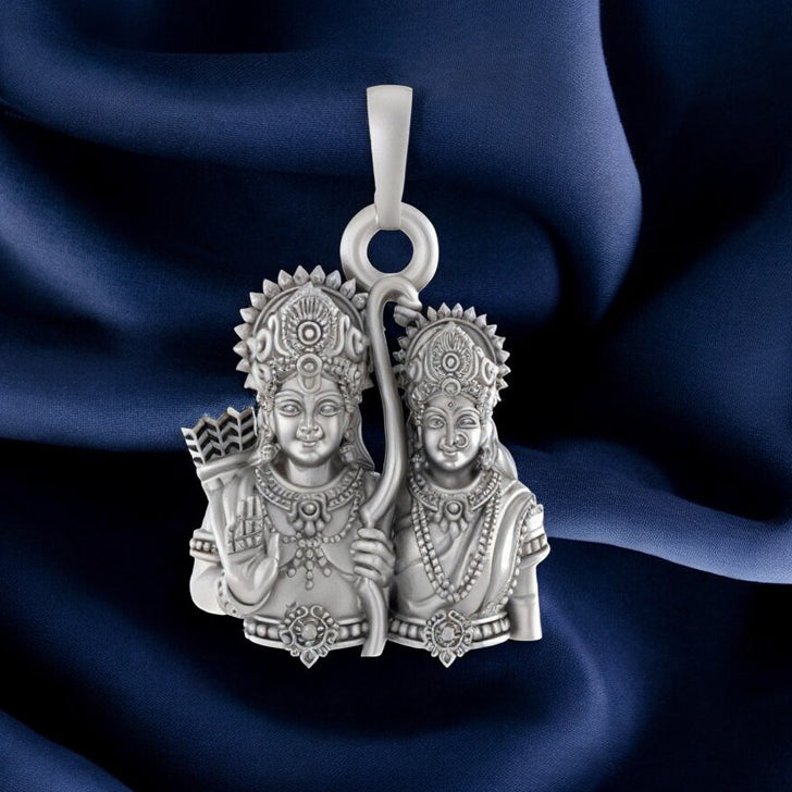 Sterling Silver (92.5% purity) Ram and Maa Sita Pendant for Men & Women Pure Silver Locket