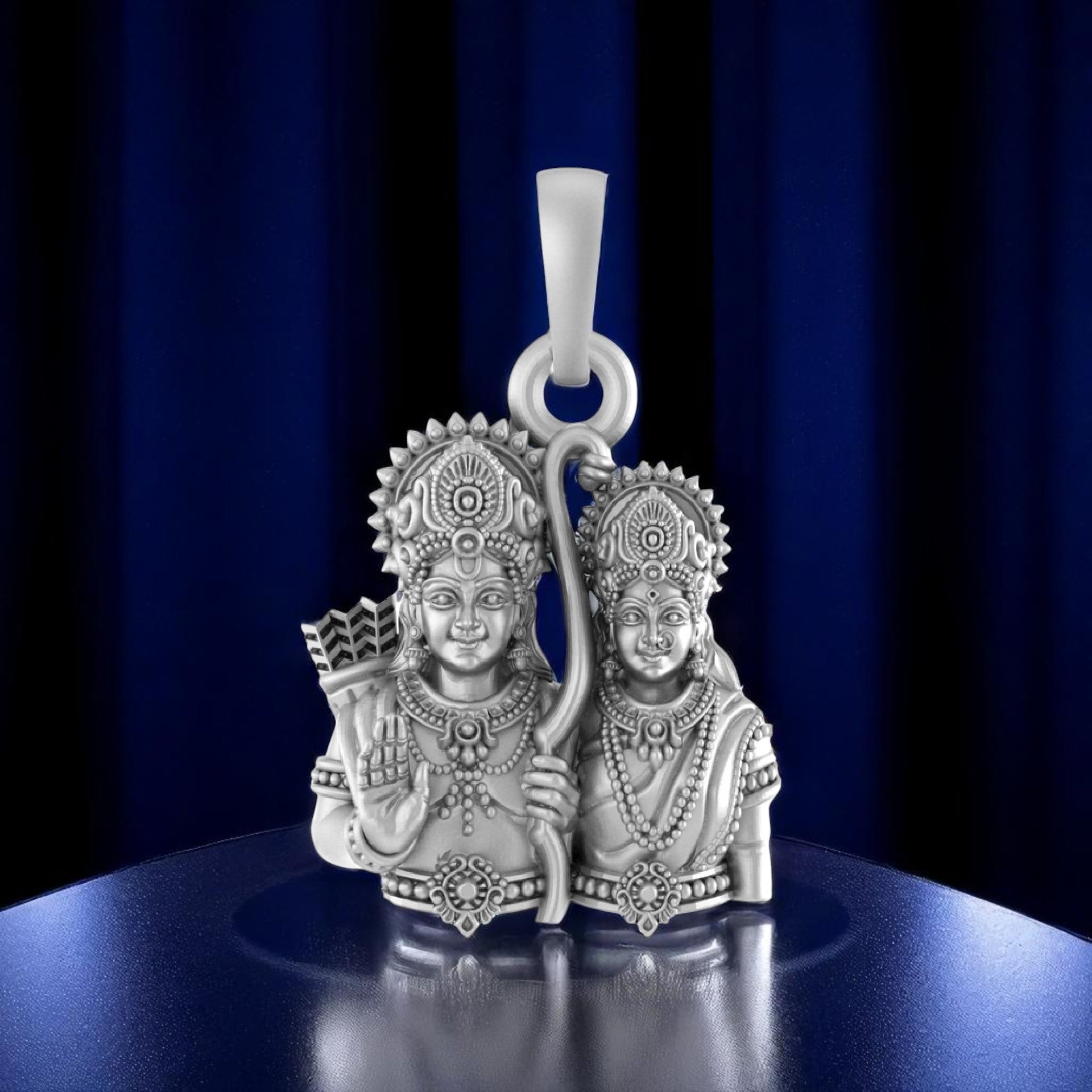 Divine Blessings: Ram Sita Blessing Pendant (92.5% purity) Ram Seeta Pendant for Men & Women Pure Silver Locket