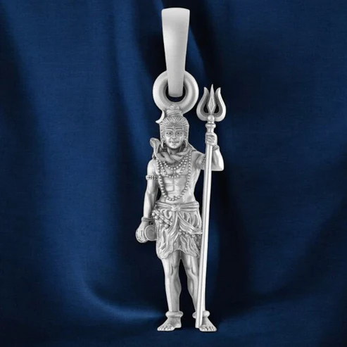 Mahadev Adorned Trishul & Shiv Pendant (92.5% purity) Shiva Pendant for Men & Women Pure Silver Locket