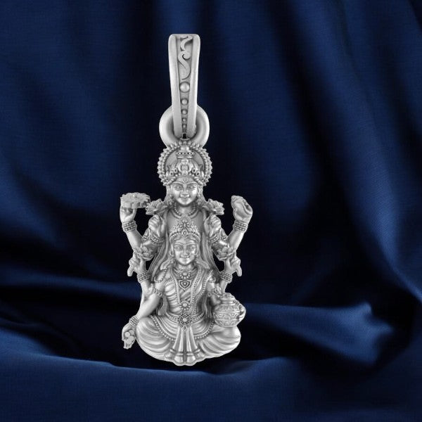 Blessings in Silver - Vishnu & Luxmi Sacred Pendant92.5% Pure God Vishnu Laxmi (Big Size) Pendant for Men & Women
