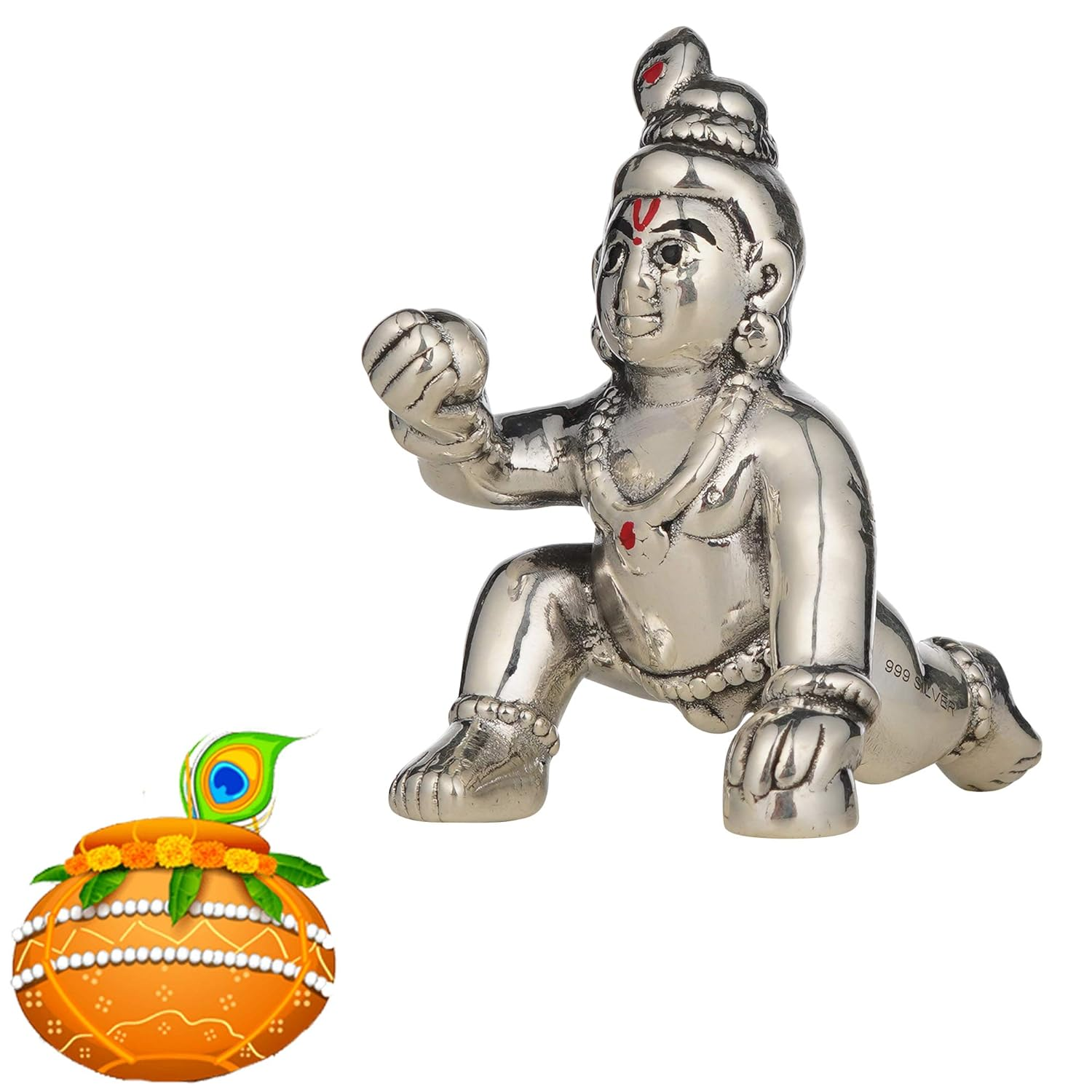 Pure Silver 999 Hollow Laddu Gopal Krishna Idol Standard Vasabi in pure-silver-999-hollow-laddu-gopal-krishna-idol-standard-vasabi-in