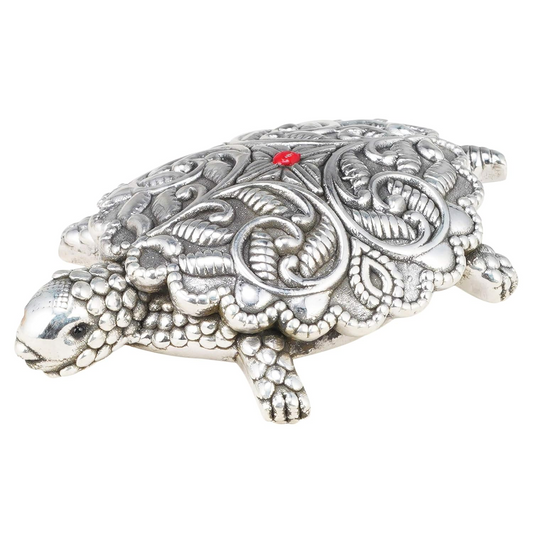 999 Pure Silver Hollow Tortoise/kachua Oxidized Finish Idol for Temple, Home Decor, Gift Purpose & Vastu/Good Luck (Weight: 9-11 Grams)