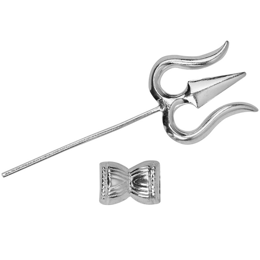925 Pure Silver Combo of Small Trishul and Damroo for Pooja Room, Home Decor, Mandir Decor, Donation and Gifting Purpose