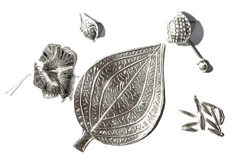 Pure Silver Combo of Paan Ka Patta, Flower, Nariyal, Supari, Clove, & 11 Rice Grains for Home Decor, Pooja, Gift Purpose & Donation