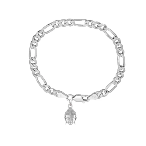 92.5% pure Sterling Silver Figaro Designer Bracelet with Charm Buddha for Men & Boys