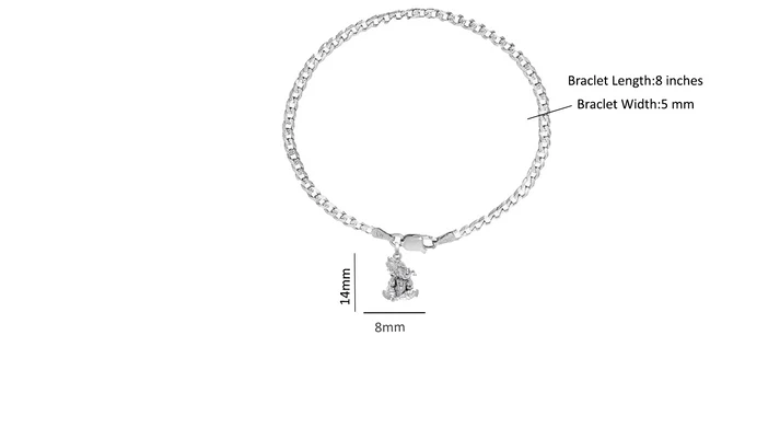 92.5% pure Sterling Silver Curb Designer Bracelet with Charm Ganesh for Men & Boys