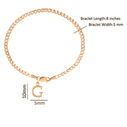 22KT gold plated 92.5% pure Sterling Silver Curb Designer Bracelet with G Alphabet for Men