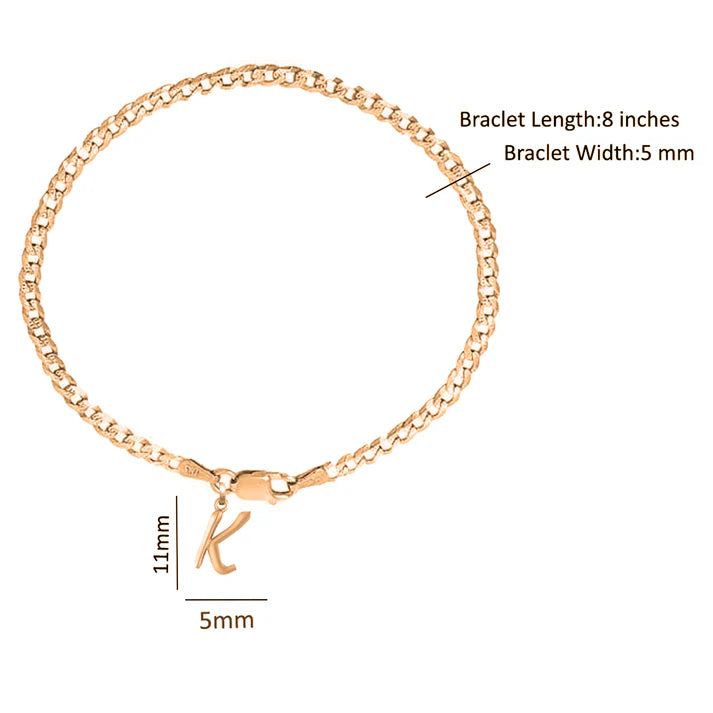 22KT gold plated 92.5% pure Sterling Silver Curb Designer Bracelet with K Alphabet for Men