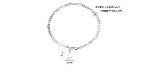 92.5% pure Sterling Silver Curb Designer Bracelet with L Alphabet for Men