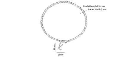 92.5% pure Sterling Silver Curb Designer Bracelet with K Alphabet for Men