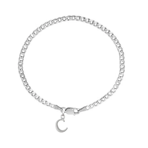 92.5% pure Sterling Silver Curb Designer Bracelet with C Alphabet for Men
