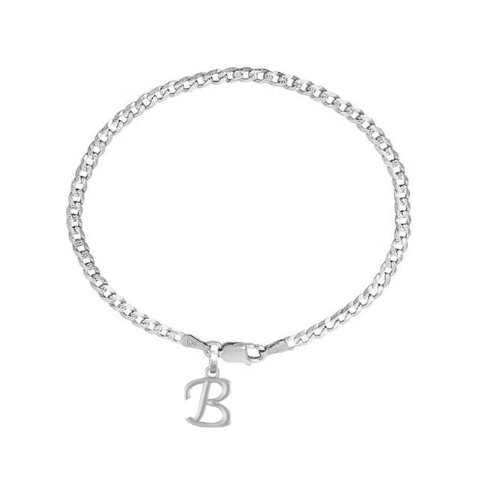 92.5% pure Sterling Silver Curb Designer Bracelet with B Alphabet for Men