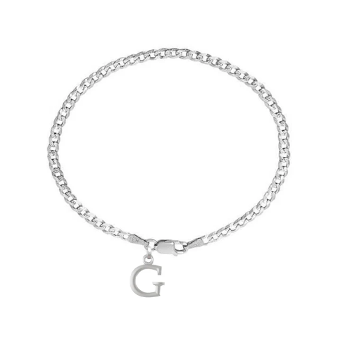 92.5% pure Sterling Silver Curb Designer Bracelet with G Alphabet for Men