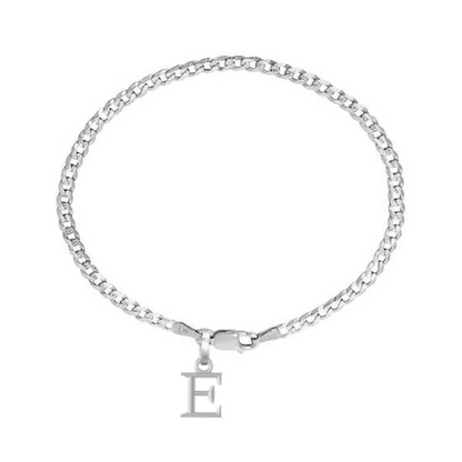 92.5% pure Sterling Silver Curb Designer Bracelet with E Alphabet for Men