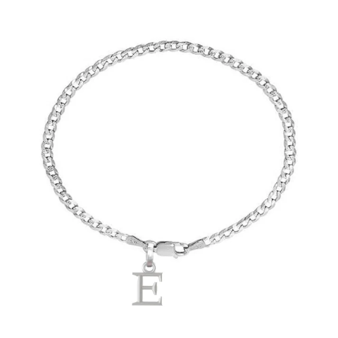 92.5% pure Sterling Silver Curb Designer Bracelet with E Alphabet for Men