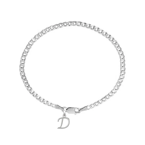 92.5% pure Sterling Silver Curb Designer Bracelet with D Alphabet for Men