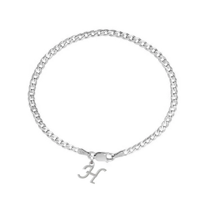 92.5% pure Sterling Silver Curb Designer Bracelet with H Alphabet for Men