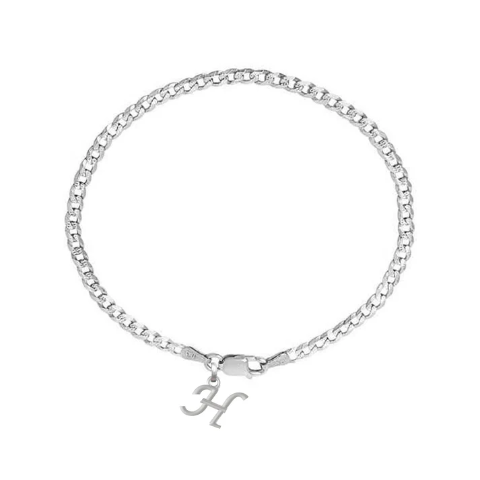 92.5% pure Sterling Silver Curb Designer Bracelet with H Alphabet for Men