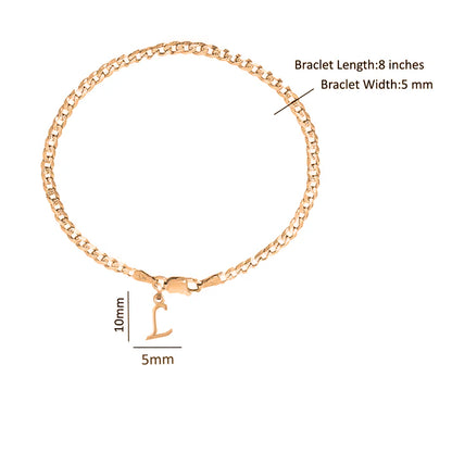 22KT gold plated 92.5% pure Sterling Silver Curb Designer Bracelet with L Alphabet for Men
