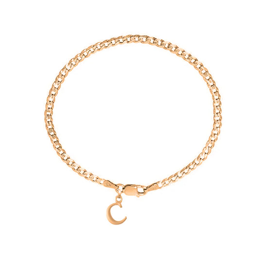 22KT gold plated 92.5% pure Sterling Silver Curb Designer Bracelet with C Alphabet for Men