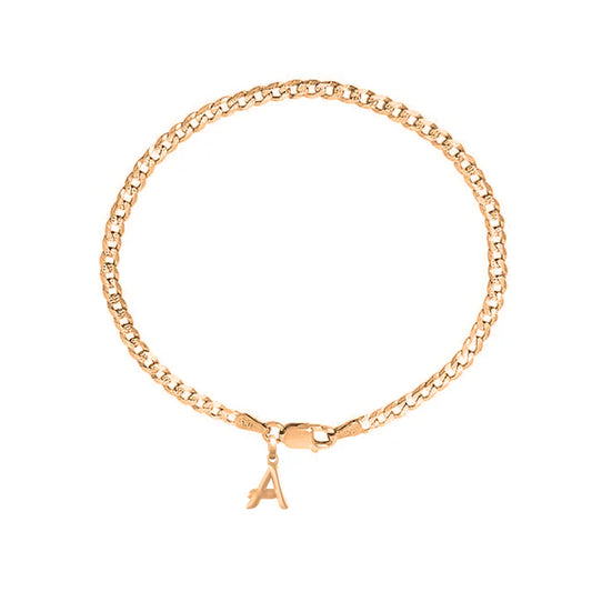22KT gold plated 92.5% pure Sterling Silver Curb Designer Bracelet with A Alphabet for Men