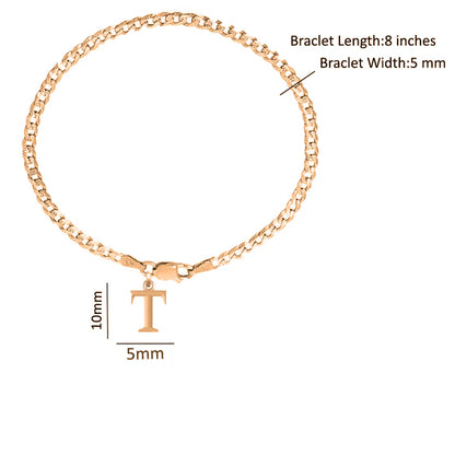 22KT gold plated 92.5% pure Sterling Silver Curb Designer Bracelet with T Alphabet for Men