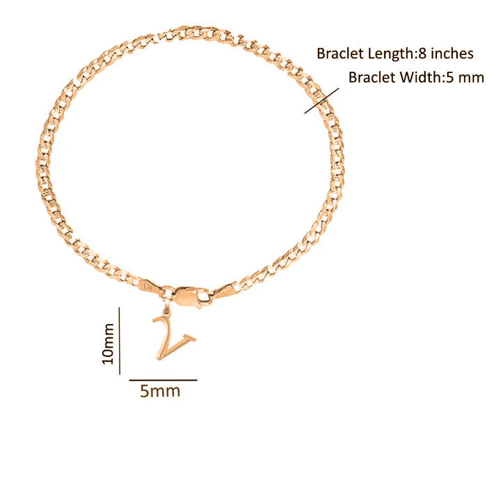 22KT gold plated 92.5% pure Sterling Silver Curb Designer Bracelet with V Alphabet for Men