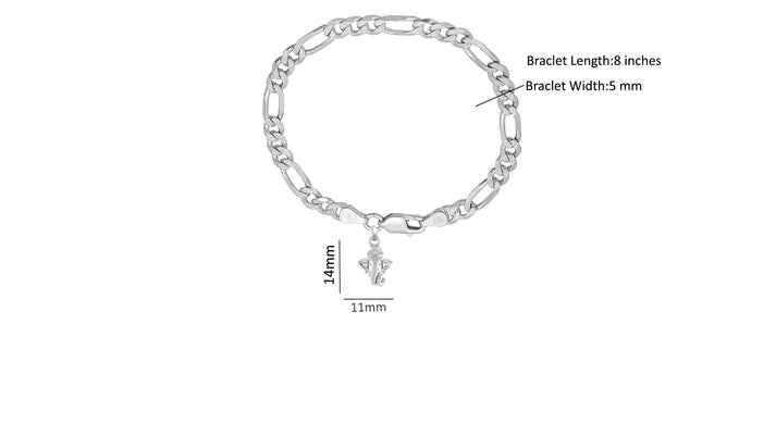 92.5% pure Sterling Silver Figaro Designer Bracelet with Charm Ganesh for Men & Boys