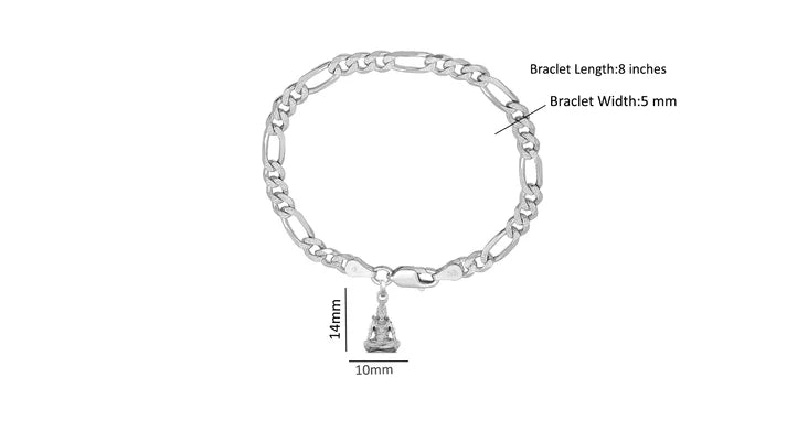 92.5% pure Sterling Silver Figaro Designer Bracelet with Charm Shiva for Men & Boys