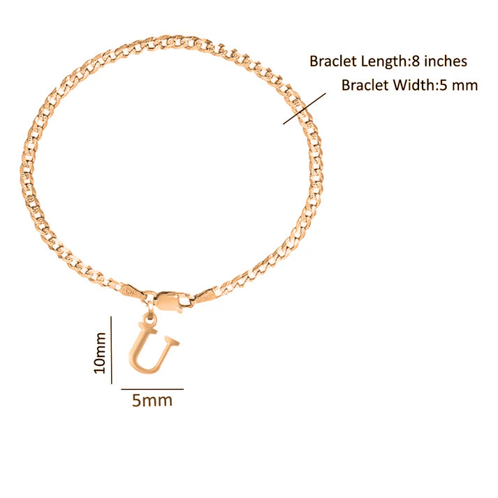 22KT gold plated 92.5% pure Sterling Silver Curb Designer Bracelet with U Alphabet for Men