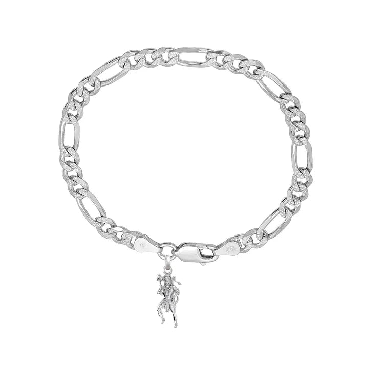 92.5% pure Sterling Silver Figaro Designer Bracelet with Charm Hanuman for Men