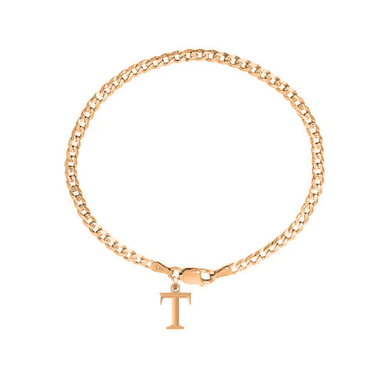 22KT gold plated 92.5% pure Sterling Silver Curb Designer Bracelet with T Alphabet for Men