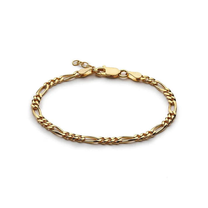 22 CT Gold Plated Silver (92.5% purity) Stylish and Fashionable Figaro Bracelet