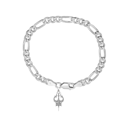 92.5% pure Sterling Silver Figaro Designer Bracelet with spiritual Trishul for Men
