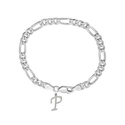 92.5% pure Sterling Silver Figaro Designer Bracelet with P Alphabet for Men