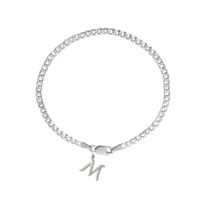 92.5% pure Sterling Silver Curb Designer Bracelet with M Alphabet for Men