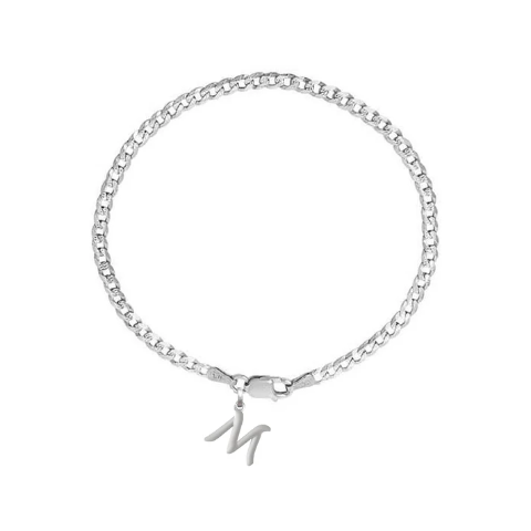 92.5% pure Sterling Silver Curb Designer Bracelet with M Alphabet for Men