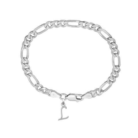 92.5% pure Sterling Silver Figaro Designer Bracelet with L Alphabet for Men