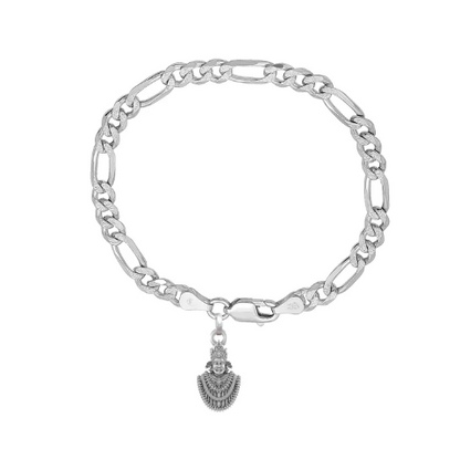 92.5% pure Sterling Silver Figaro Designer Bracelet with Charm Khatu Shyam for Men