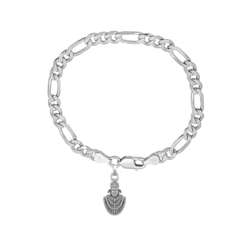 92.5% pure Sterling Silver Figaro Designer Bracelet with Charm Khatu Shyam for Men