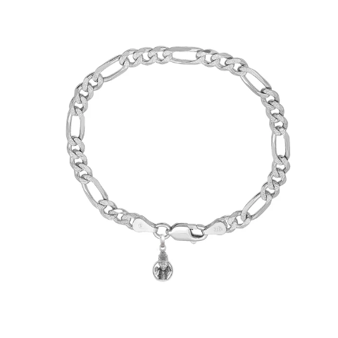 92.5% pure Sterling Silver Figaro Designer Bracelet with Charm Sai Baba for Men